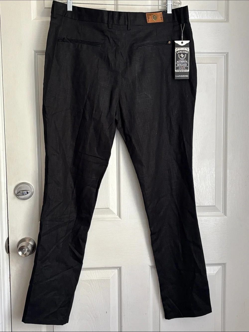 New NWT LANZZINO Mens Black Linen blend Dress Pants Classic Straight Fit Size 38
